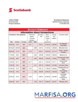 Realistic Bahamas Scotiabank bank statement excel sample